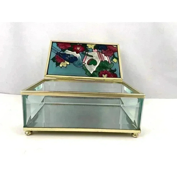 VTG Bird Birdhouse Stained Glass Trinket Box Joan Baker Designs 1994 - Picture 14 of 16